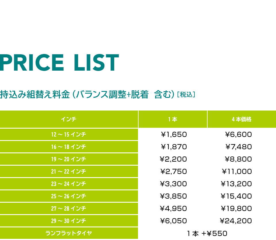 ・PRICE LIST